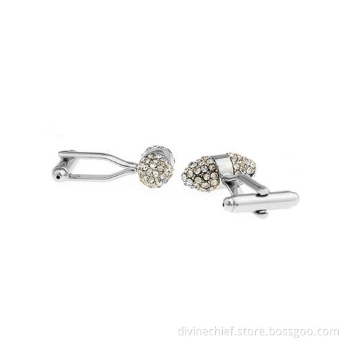 Wholesale Oval White Crystals Cufflinks For Men's Shirt